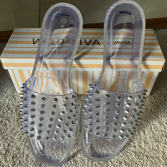 FOREVER 21 WILD DIVA LOUNGE Jacelyn Clear Studded Rhinestone PVC Sandals 10 NIB - Picture 6 of 10